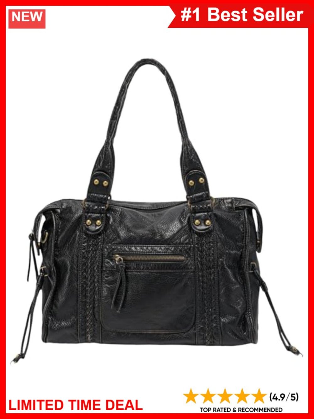 JOLLQUE Large PU Leather Crossbody Hobo Bag Retro Washed